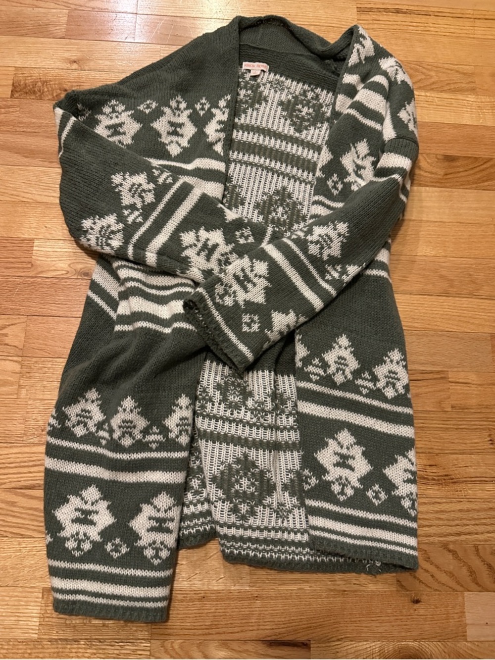 Knox Rose Green & Cream Open-Front Cardigan